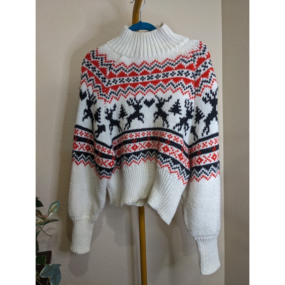 H&M Fair Isle Reindeer Mock Neck Chunky Knit Oversized Sweater XS